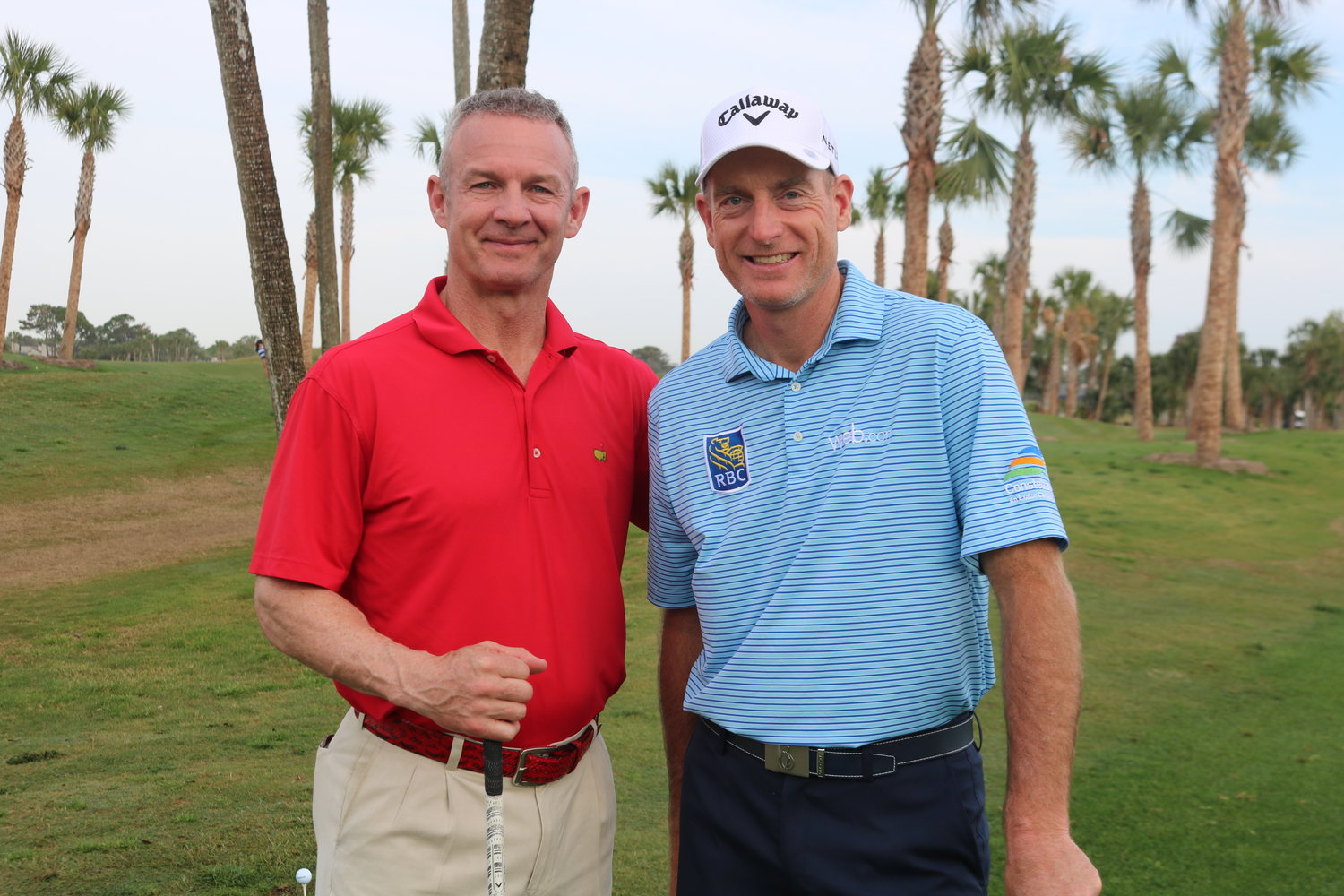 Merril Hoge and Jim Furyk at the golf tournament at Sawgrass Country Club